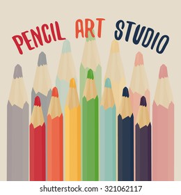 Pencil art studio. Colored pencils set. Rainbow.