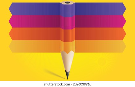ilustración de lápiz con tira multicolor sobre fondo amarillo abstracto