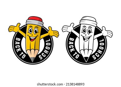 Pencil back to scholl cartoon vector design logo