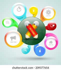 Pencil Back to school with icons, vector illustration, Circle group color relationship , Can use for brochure advertising or website.
