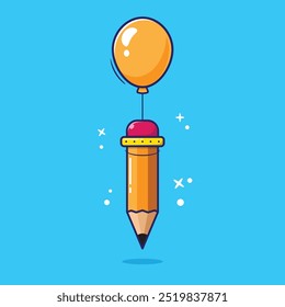 Pencil and balloons cartoon vector. flat design school equipment tools. draw tools