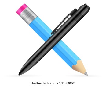 Pencil and ballpoint icon on a white background.