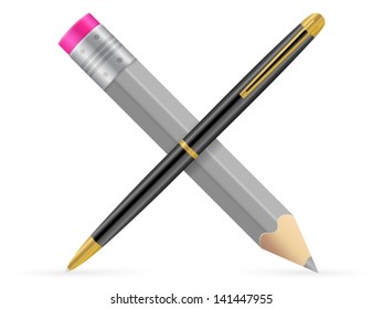 Pencil and ballpoint icon on a white background.