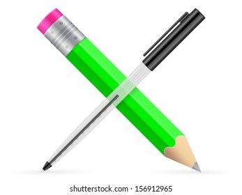 Pencil and ballpoint icon on a white background.