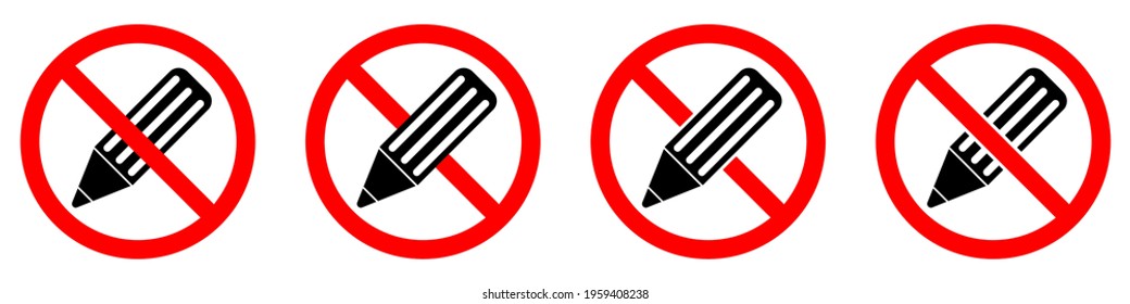 Pencil ban icon. Pencil is prohibited. Stop pencil icon.