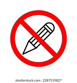 Pencil ban icon. Stop or ban red round sign with pencil icon. Vector illustration. Forbidden sign