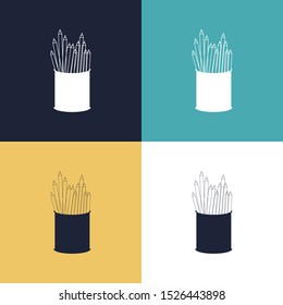 Pencil in the Basket Four Color Minimalist Icon Logo Set in Elegant Color