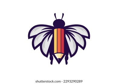 Pencil bee cartoon logo illustration vector