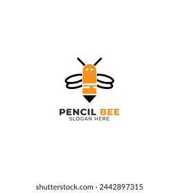 Pencil Bee logo design concept vector