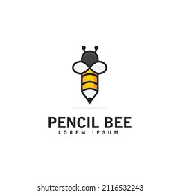 diseño del logotipo de abejas con lápiz, logotipo de ideas modernas, logotipo conceptual simple, icono, plantilla vectorial