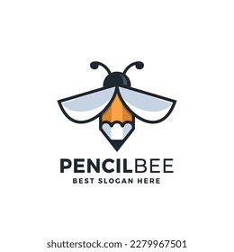 Pencil Bee Logo Vector Icon Illustration