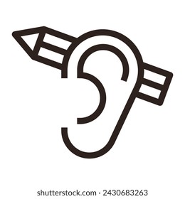 Pencil behind ear, creativity symbol isolated on white background