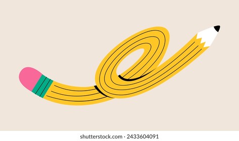 Pencil, bended, curved pencil. Colorful vector illustration
