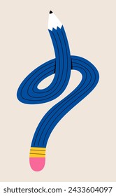 Pencil, bended, curved pencil. Colorful vector illustration
