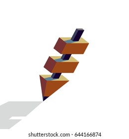 Pencil with black core. Pencil structure with several segments, flat style vector illustration.