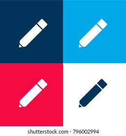 Pencil black tool interface symbol four color material and minimal icon logo set in red and blue