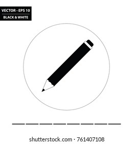 Pencil black and white flat icon. Vector Illustration.