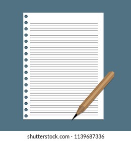 Pencil and blank paper isolated blue background vector illustration.