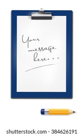 Pencil and blank paper for your message - vector illustration. Isolated on white background.