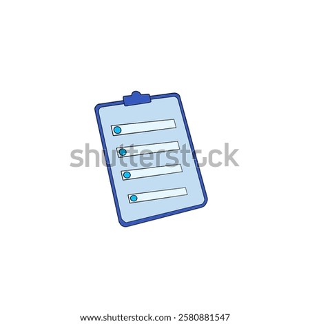 Pencil with  blue circle check marks and pen. Human filling control list on notepad. Concept of Survey, quiz, to-do list or agreement. Vector illustration in flat style