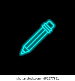 Pencil blue glowing neon ui ux icon. Glowing sign logo vector