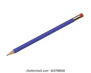 Pencil blue realistic vector illustration isolated