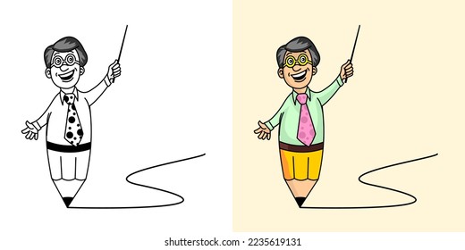 pencil bodied teacher mascot cartoon vector
