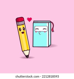 Pencil and book character. Back to School.