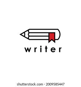 pencil with book creative writing library logo design vector illustration