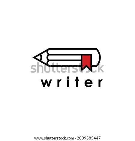 pencil with book creative writing library logo design vector illustration
