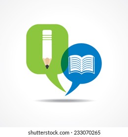 Pencil and book icon in message bubble stock vector