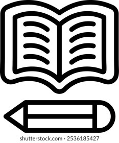 Pencil and Book Line Icon Vector Design Element