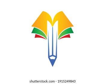 Pencil with book school concept yellow and red art design