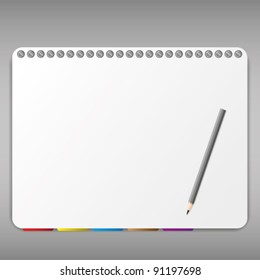 Pencil and bookmark in notebook.