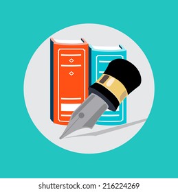 pencil and books flat design vector icon