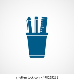 Pencil Box Blue Flat Icon On White Background