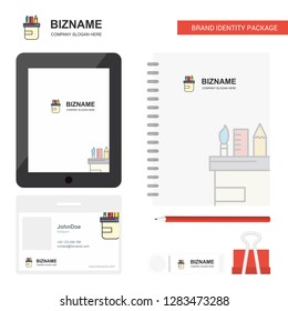 Pencil box Business Logo, Tab App, Diary PVC Employee Card and USB Brand Stationary Package Design Vector Template