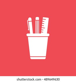 Pencil Box Flat Icon On Red Background