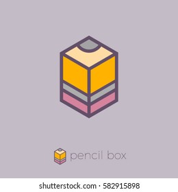 Pencil Box hexagon logo. Box emblem. ?ube pencil.