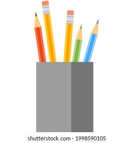 Pencil in box holder vector isolated on white background