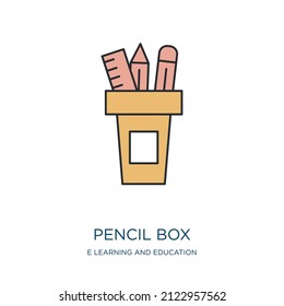 pencil box icon from e learning and education collection. Thin outline pencil box, pencil, office detailed offset lineal color icon isolated on white background. Line vector pencil box sign, symbol 