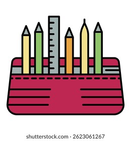 Pencil box icon. Outline pencil box vector icon color flat isolated