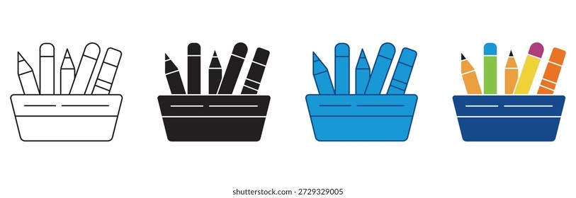 Conjunto de ícones da caixa de lápis. Símbolo de caixa de lápis isolado no fundo branco. Ilustração vetorial.