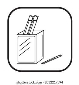 Pencil box icon- simple, rectangle,flat ilustration, line