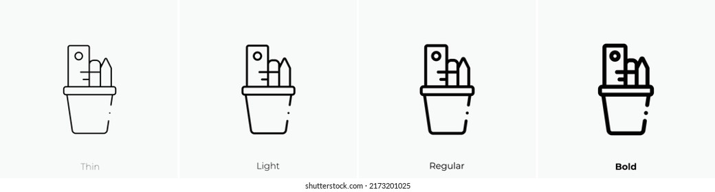 pencil box icon. Thin, Light Regular And Bold style design isolated on white background