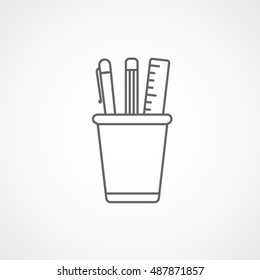 Pencil Box Line Icon On White Background