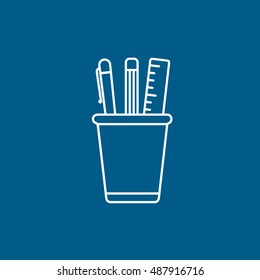 Pencil Box Line Icon On Blue Background