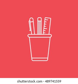 Pencil Box Line Icon On Red Background