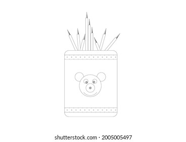 Pencil box sketch vector design with cute doll image