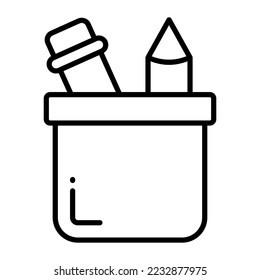 Pencil box vector icon, stationery tools box